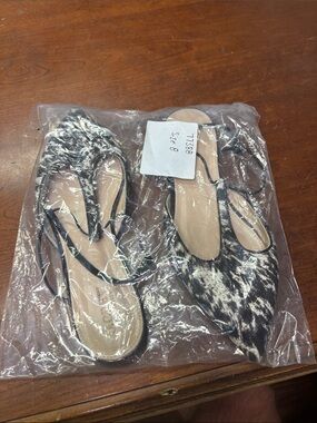 J Crew Pointed Toe Slingback Flats in Black and White Print